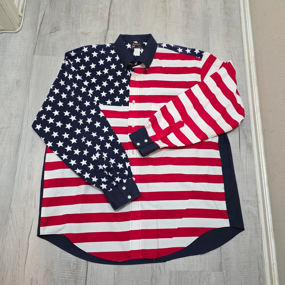 Vintage Ruddock Bros Men's XL American Flag Western Shirt Cotton USA‎ Made Tall
